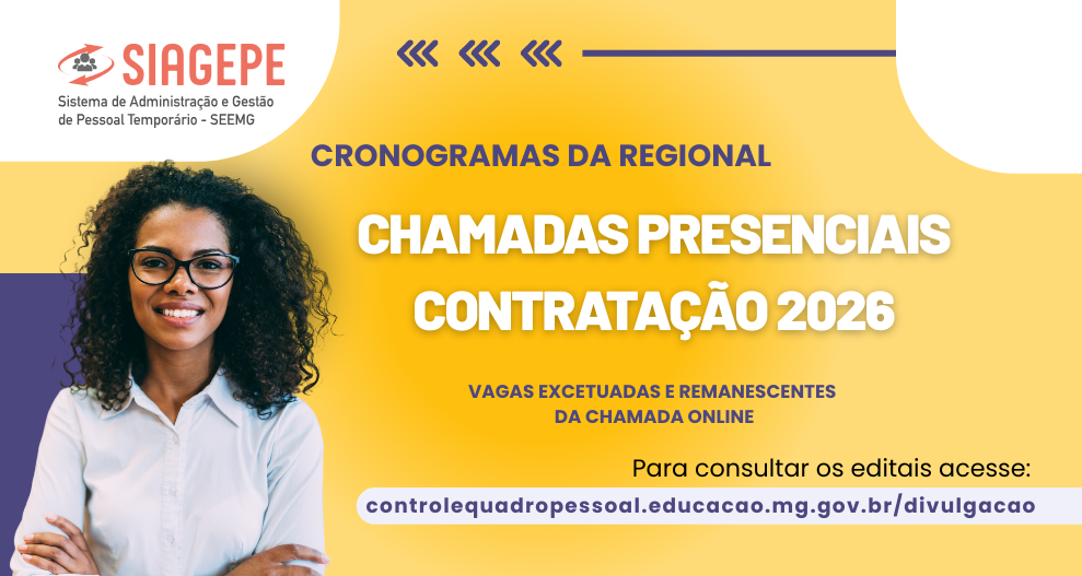 Divulgado o Cronograma da Chamada Presencial das escolas da SRE Pouso Alegre