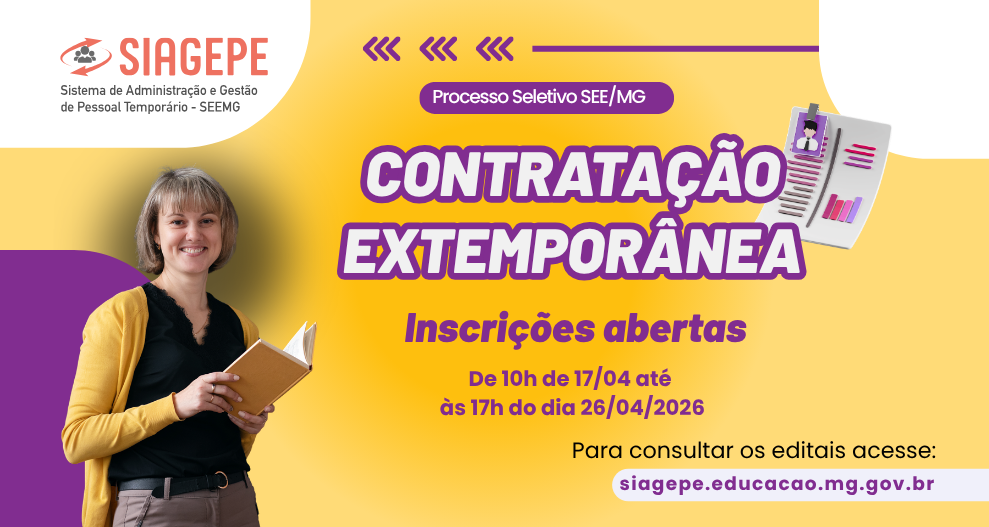 Educação abre inscrições para contratação extemporânea na rede estadual de ensino de Minas Gerais